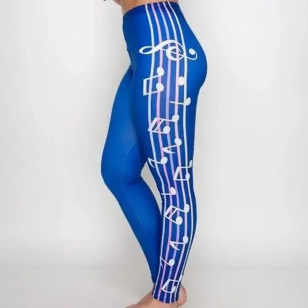 Stasia Blue Notes: 3D Musical Graphic Leggings Plus Size 1X/2X Callie Lives - Picture 1 of 9